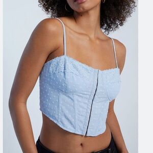 NWT LA Hearts floral light blue lace up back corset top